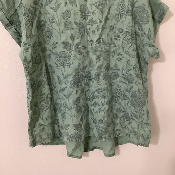 Green Lagenlook Cottagecore Bohemian Boho Hippie Cotton Linen Gauzy Blouse 1X - Picture 3 of 8